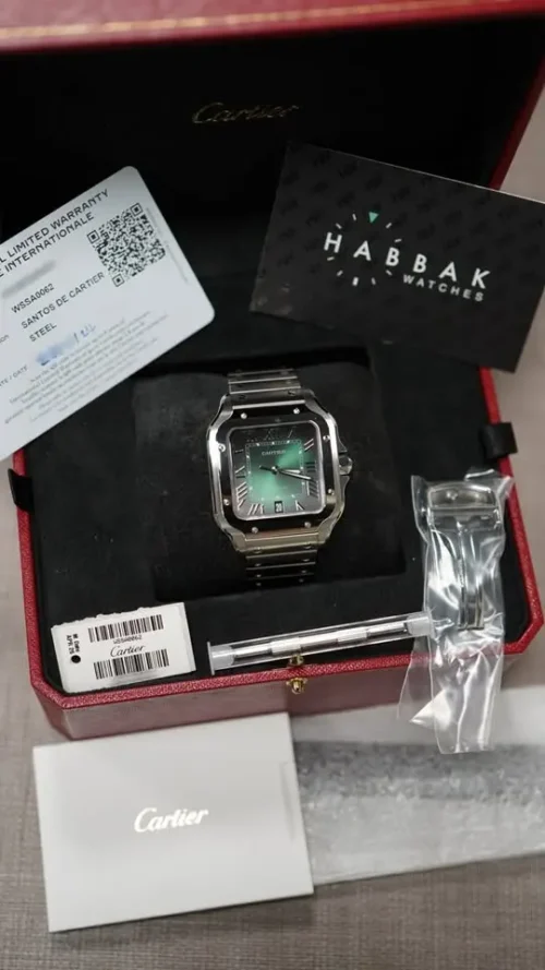 Cartier Santos, Green Dial, 2024, New, Unworn, Full Set, REF WSSA0062-3