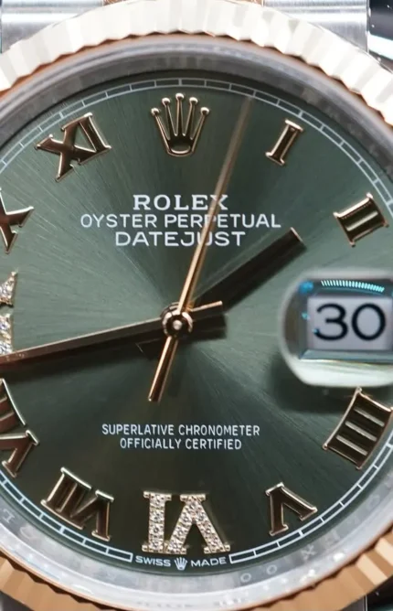 Rolex Datejust 36, Immaculate, Bimetal, Diamond Olive Dial Roman Numerals, Box & Papers,REF 126233-2