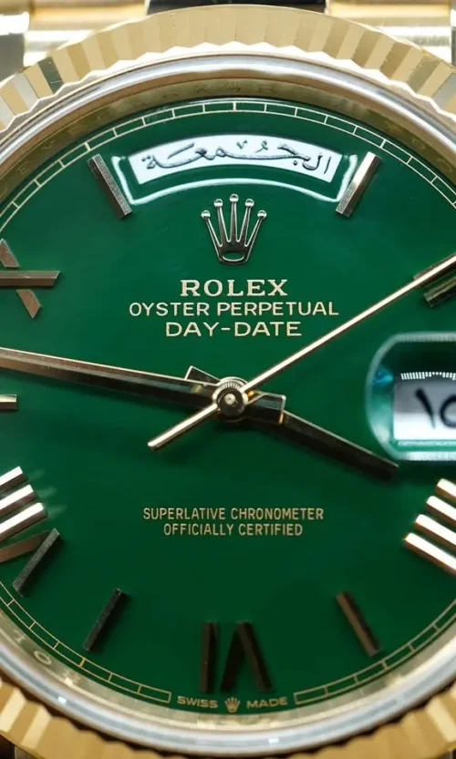 Rolex Day-Date 40 Gold, Green Arabic Dial, 2025, New Unworn Full Set REF 228238-2