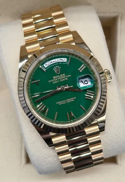 Rolex Day-Date 40 Gold, Green Arabic Dial, 2025, New Unworn Full Set REF 228238