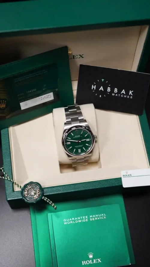 Rolex Oyster Perpetual 41, Green Dial, 2025, New, Unworn, Full Set, REF 134300-3