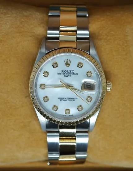 Rolex Oyster Perpetual Date, Bimetal, Used, With Box & Papers, REF 15223