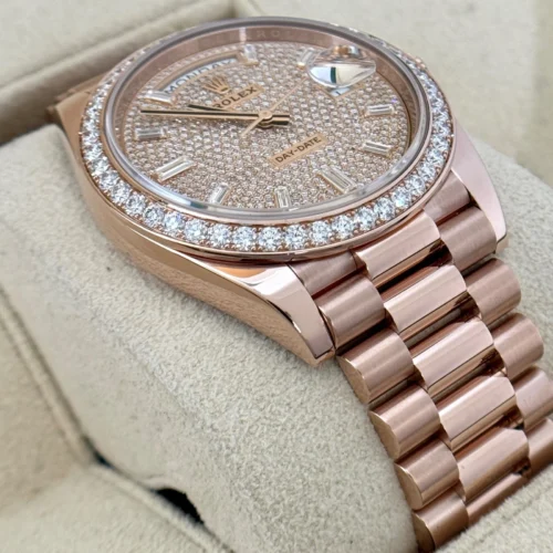 Rolex Day-Date 40 mm 18K Everose Gold Diamond Pave Dial and Bezel President-9