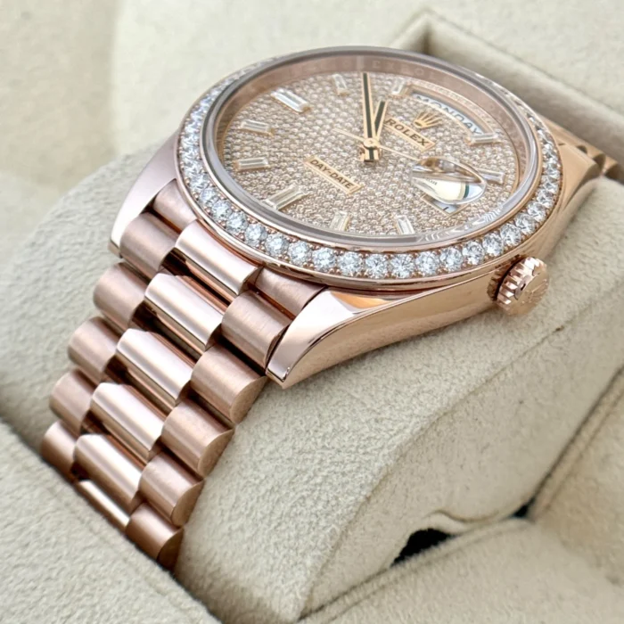 Rolex Day-Date 40 mm 18K Everose Gold Diamond Pave Dial and Bezel President-7