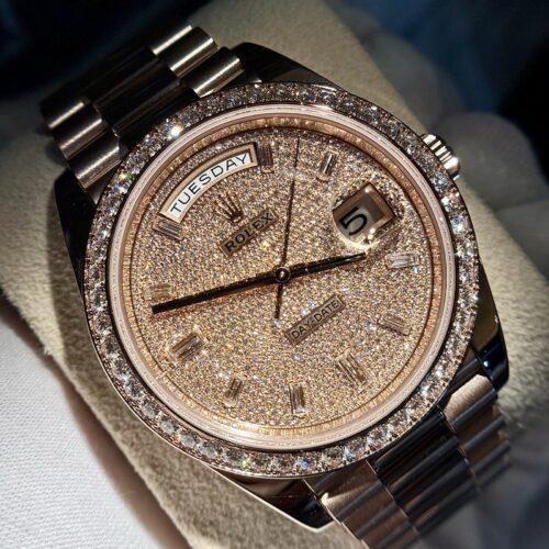 Rolex Day-Date 40 mm 18K Everose Gold Diamond Pave Dial and Bezel President-6
