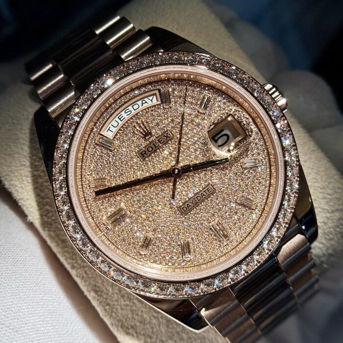 Rolex Day-Date 40 mm 18K Everose Gold Diamond Pave Dial and Bezel President-6