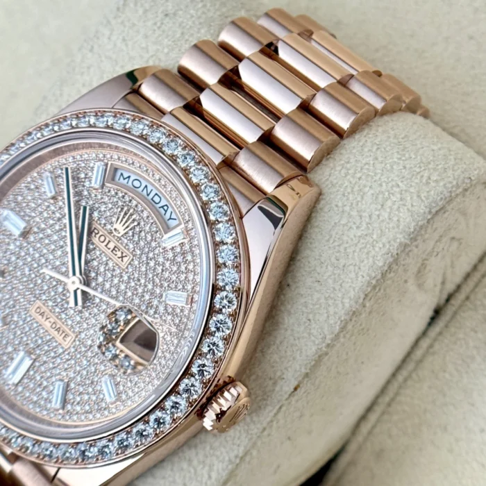 Rolex Day-Date 40 mm 18K Everose Gold Diamond Pave Dial and Bezel President-5