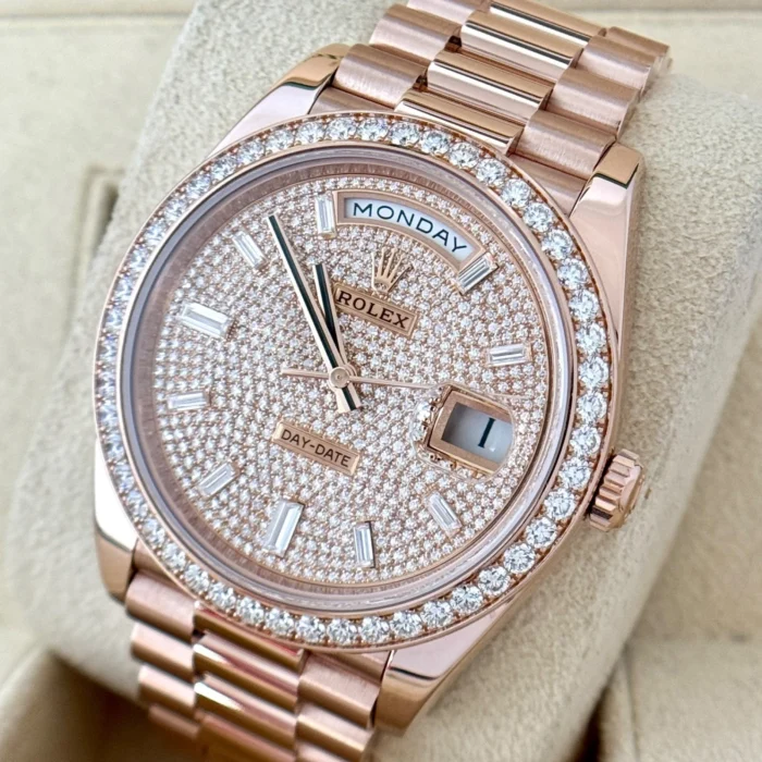 Rolex Day-Date 40 mm 18K Everose Gold Diamond Pave Dial and Bezel President-4