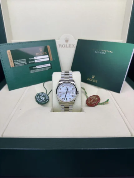 Rolex Day-Date Platinum 36mm 118206 Silver Diamond Dial 2011-2