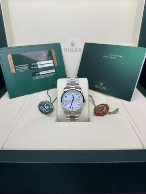 Rolex Day-Date Platinum 36mm 118206 Silver Diamond Dial 2011-2