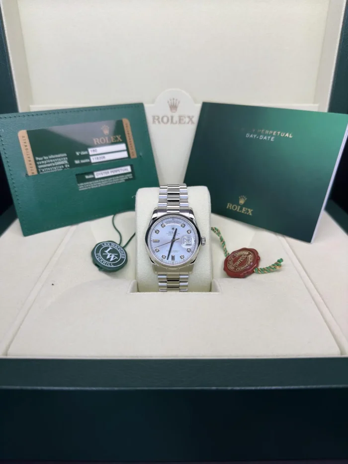Rolex Day-Date Platinum 36mm 118206 Silver Diamond Dial 2011-2