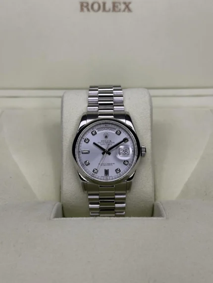 Rolex Day-Date Platinum 36mm 118206 Silver Diamond Dial 2011