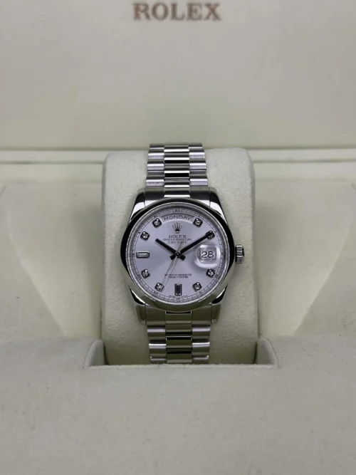 Rolex Day-Date Platinum 36mm 118206 Silver Diamond Dial 2011