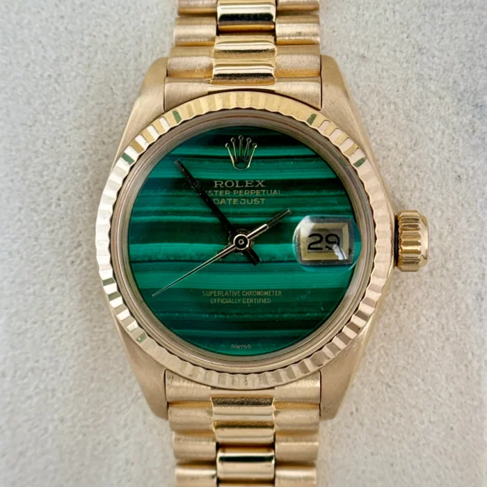 Rolex Lady Datejust 26mm President Malachite Dial BOX PAPERS 18K Gold Year 1979 (2)