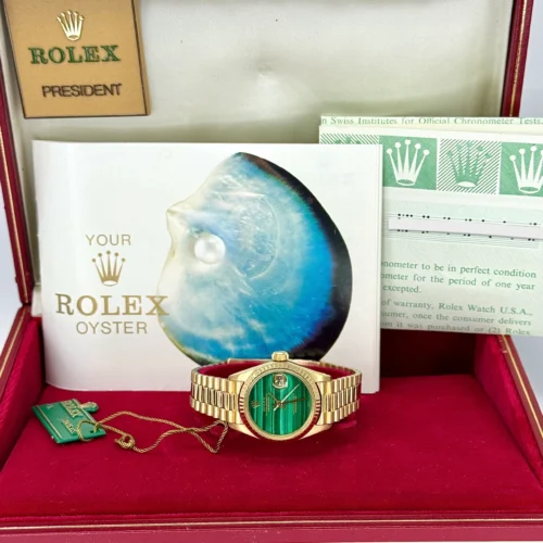 Rolex Lady Datejust 26mm President Malachite Dial BOX PAPERS 18K Gold Year 1979 (3)
