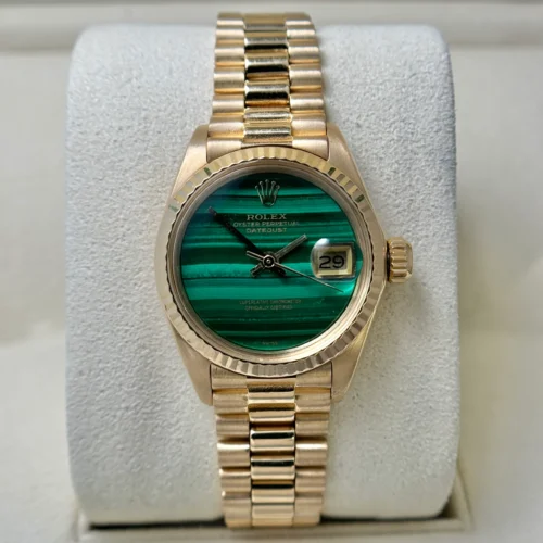Rolex Lady Datejust 26mm President Malachite Dial BOX PAPERS 18K Gold Year 1979