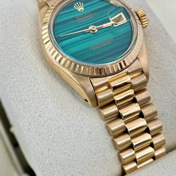 Rolex Lady Datejust 26mm President Malachite Dial BOX PAPERS 18K Gold Year 1979 (6)