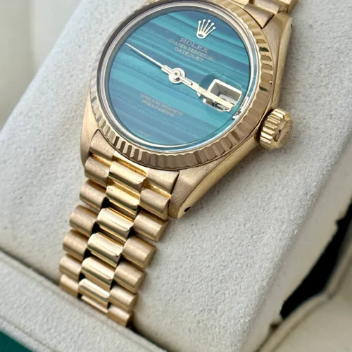 Rolex Lady Datejust 26mm President Malachite Dial BOX PAPERS 18K Gold Year 1979 (8)