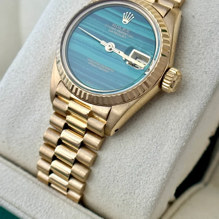 Rolex Lady Datejust 26mm President Malachite Dial BOX PAPERS 18K Gold Year 1979 (8)