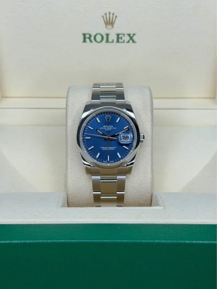 Rolex Oyster Perpetual Date 34mm Blue dial 🔵 115200 Full Set 2021-2