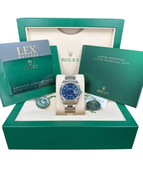 Rolex Oyster Perpetual Date 34mm Blue dial 🔵 115200 Full Set 2021-8