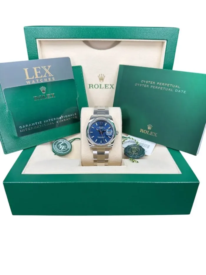 Rolex Oyster Perpetual Date 34mm Blue dial 🔵 115200 Full Set 2021-8