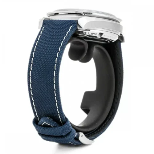 Omega Speedmaster Silver Snoopy 310.32.42.50.02.001 blue nylon strap side view